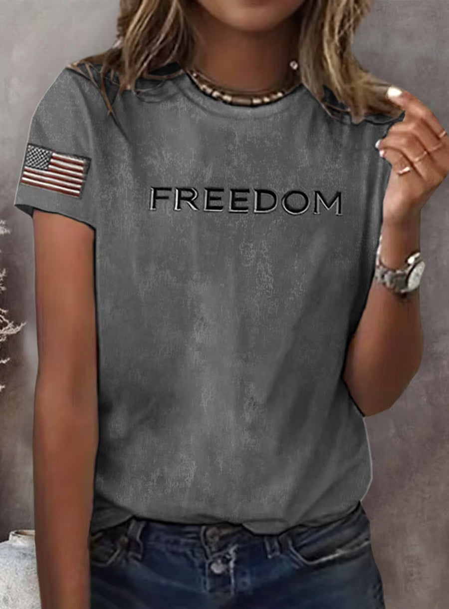 Women's Vintage Freedom American Casual Commemorative Short Sleeve