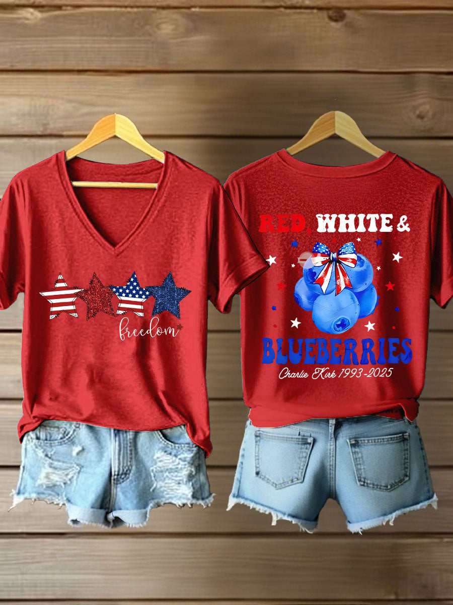 Women's Red, White & Blueberries V-neck T-shirts