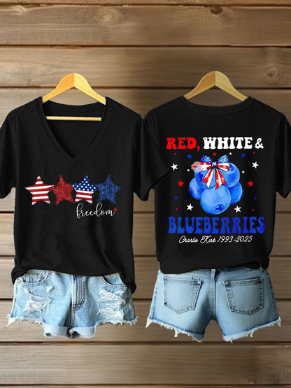 Women's Red, White & Blueberries V-neck T-shirts