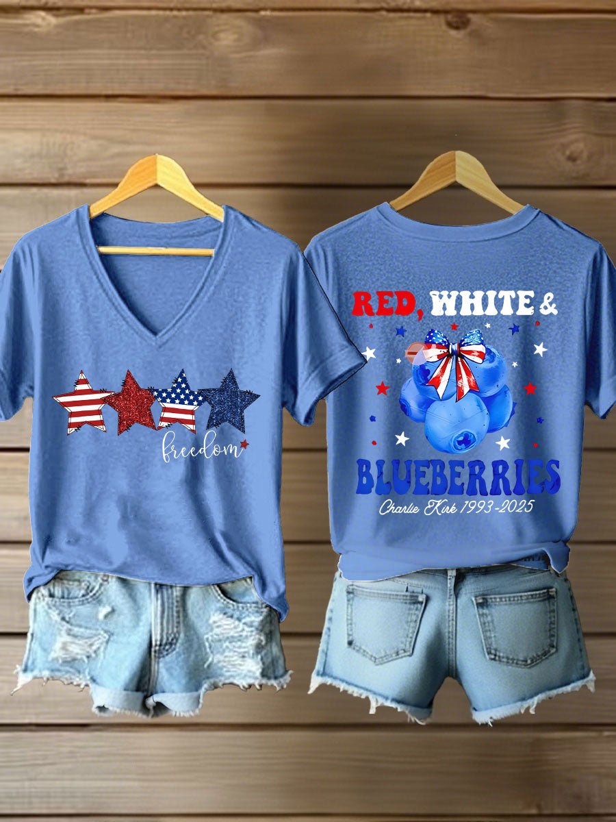 Women's Red, White & Blueberries V-neck T-shirts