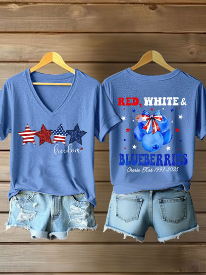 Women's Red, White & Blueberries V-neck T-shirts