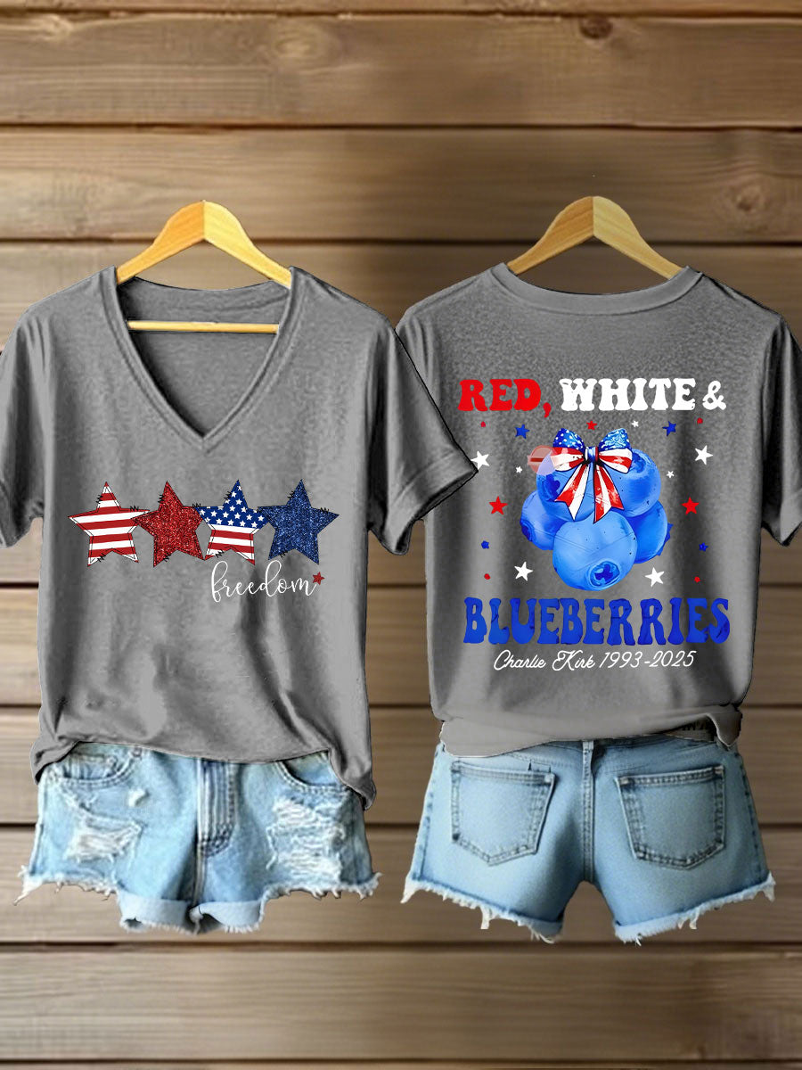 Women's Red, White & Blueberries V-neck T-shirts