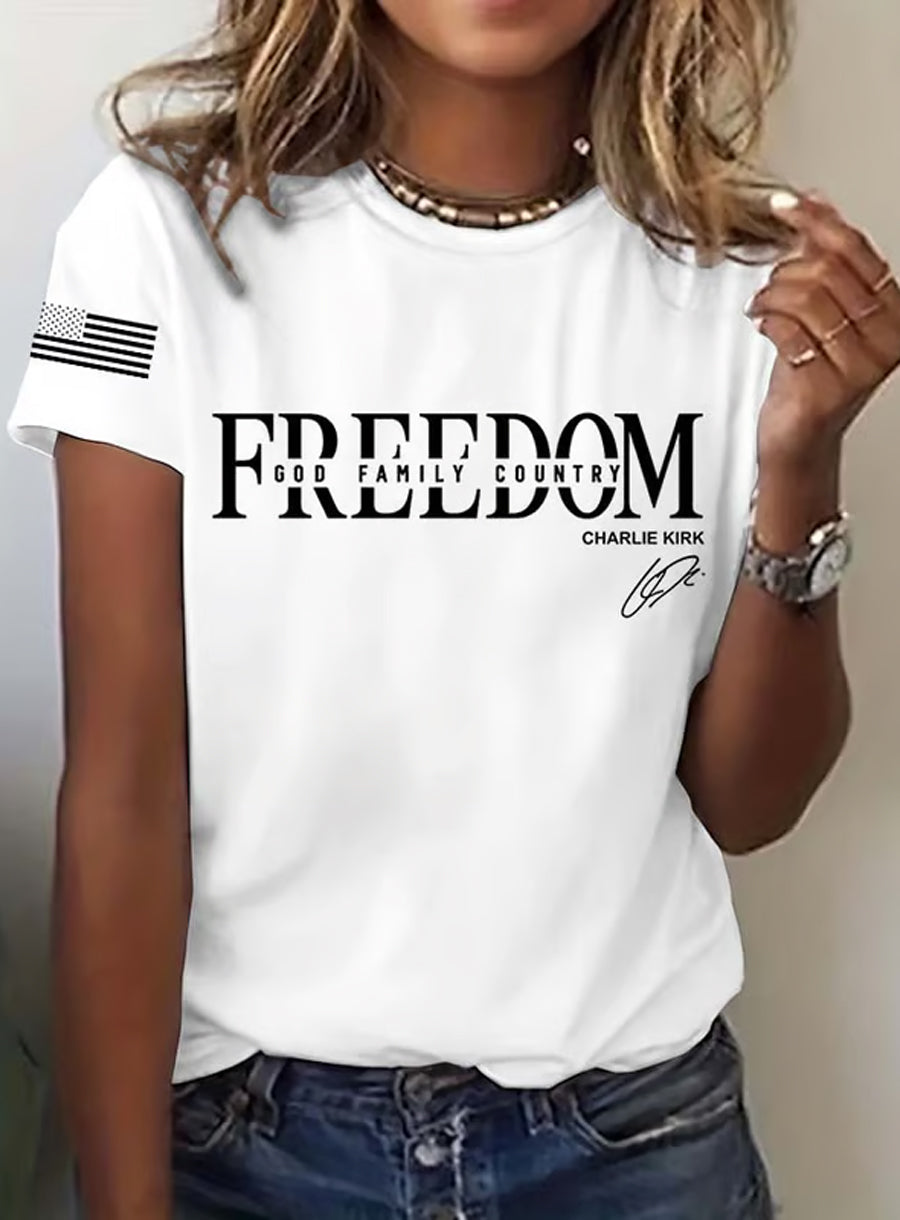 Women's Vintage Freedom American Casual Commemorative Short Sleeve