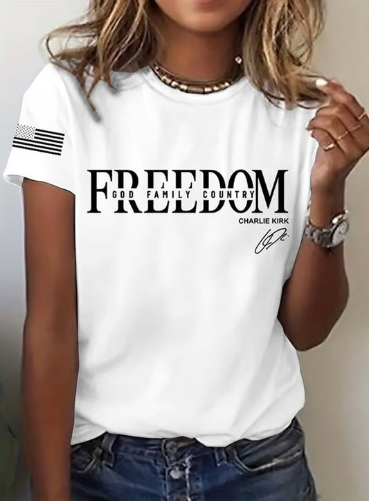 Women's Vintage Freedom American Casual Commemorative Short Sleeve