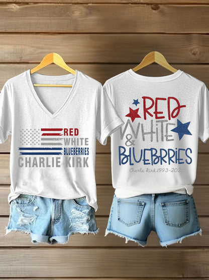 Women's Red, White & Blueberries V-neck T-shirts