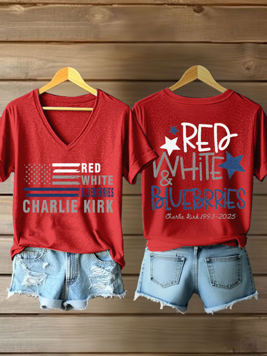 Women's Red, White & Blueberries V-neck T-shirts