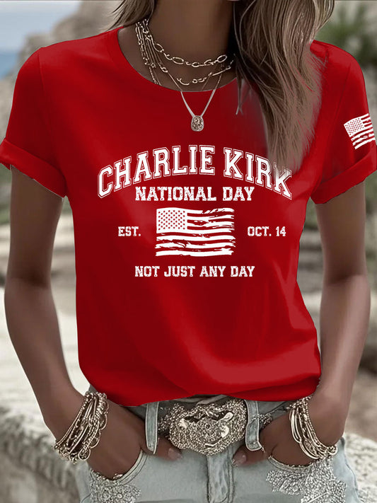 Women's CK National Day Printed Casual T-Shirt