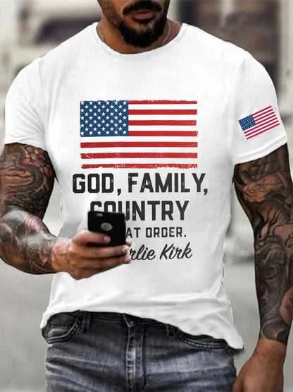 Men's God Family Country In That Order Printed T-shirt