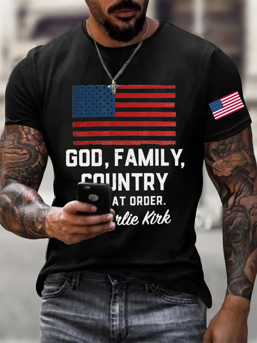 Men's God Family Country In That Order Printed T-shirt