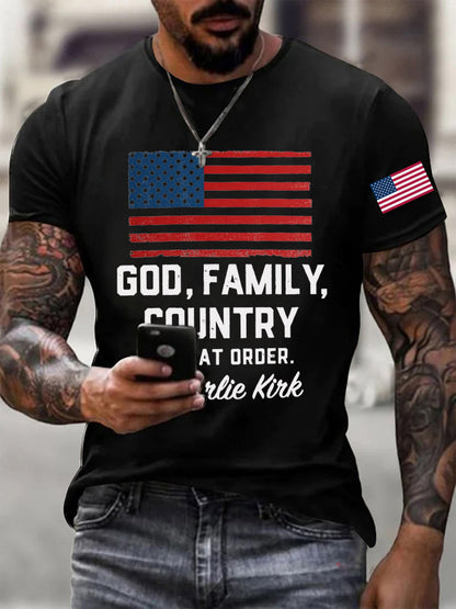 Men's God Family Country In That Order Printed T-shirt