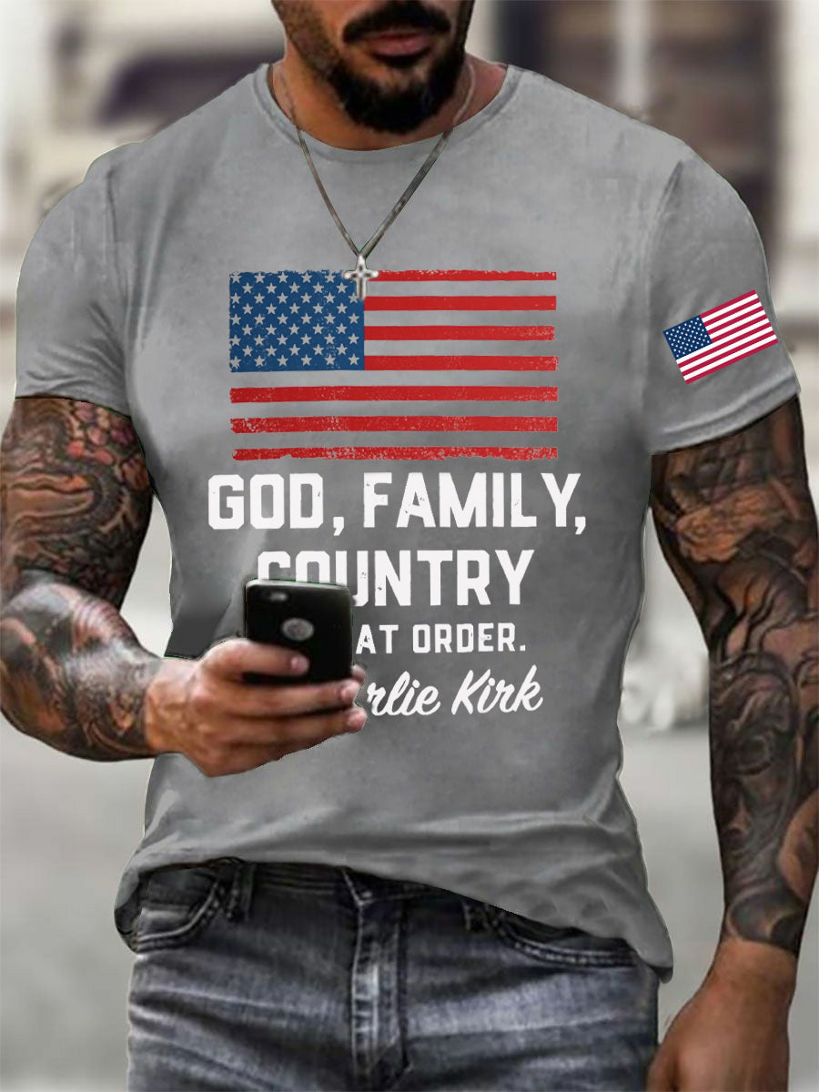 Men's God Family Country In That Order Printed T-shirt