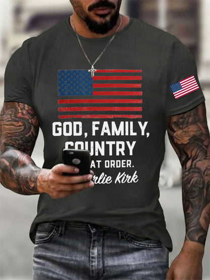 Men's God Family Country In That Order Printed T-shirt