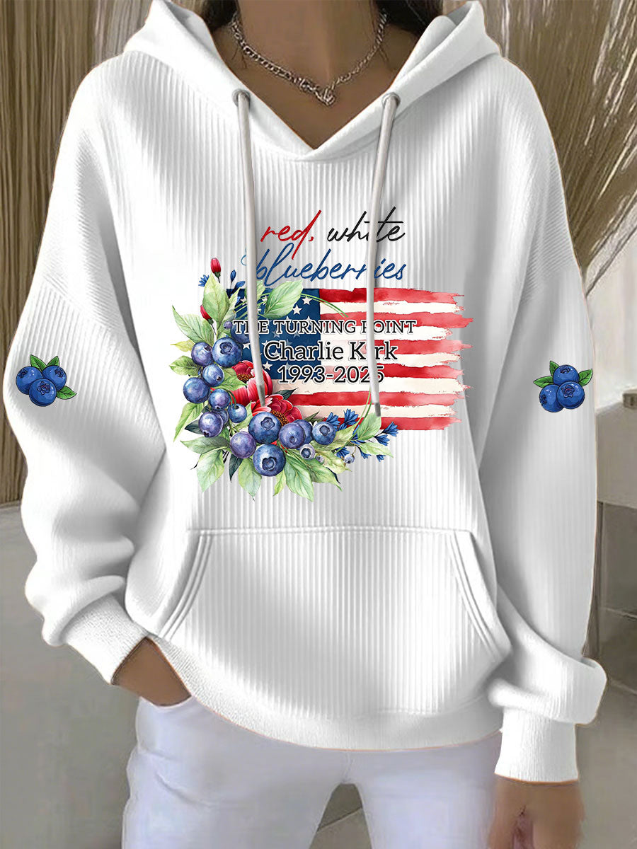 Women's Red White and Blueberries Print Casual Hoodie