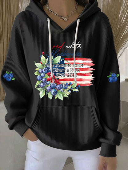Women's Red White and Blueberries Print Casual Hoodie