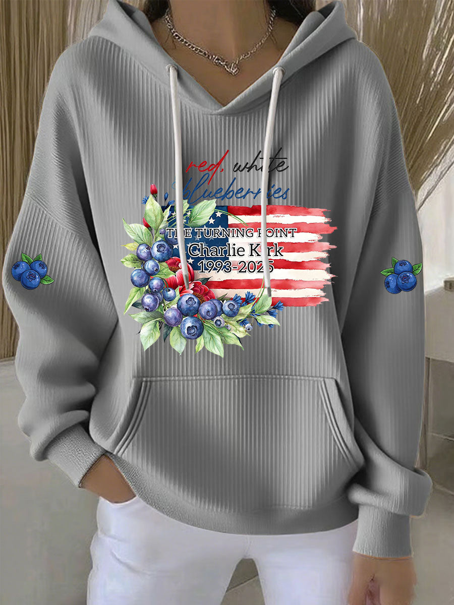 Women's Red White and Blueberries Print Casual Hoodie
