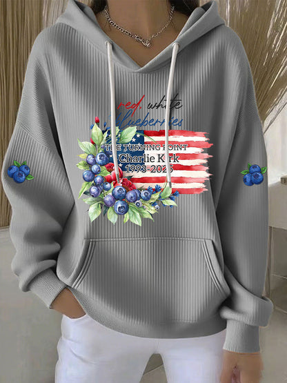 Women's Red White and Blueberries Print Casual Hoodie