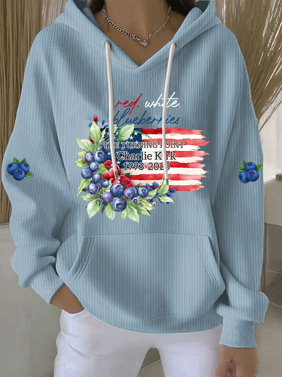 Women's Red White and Blueberries Print Casual Hoodie