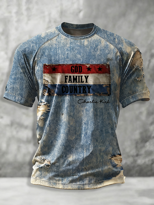 Men's God Family Country In That Order Printed T-shirt