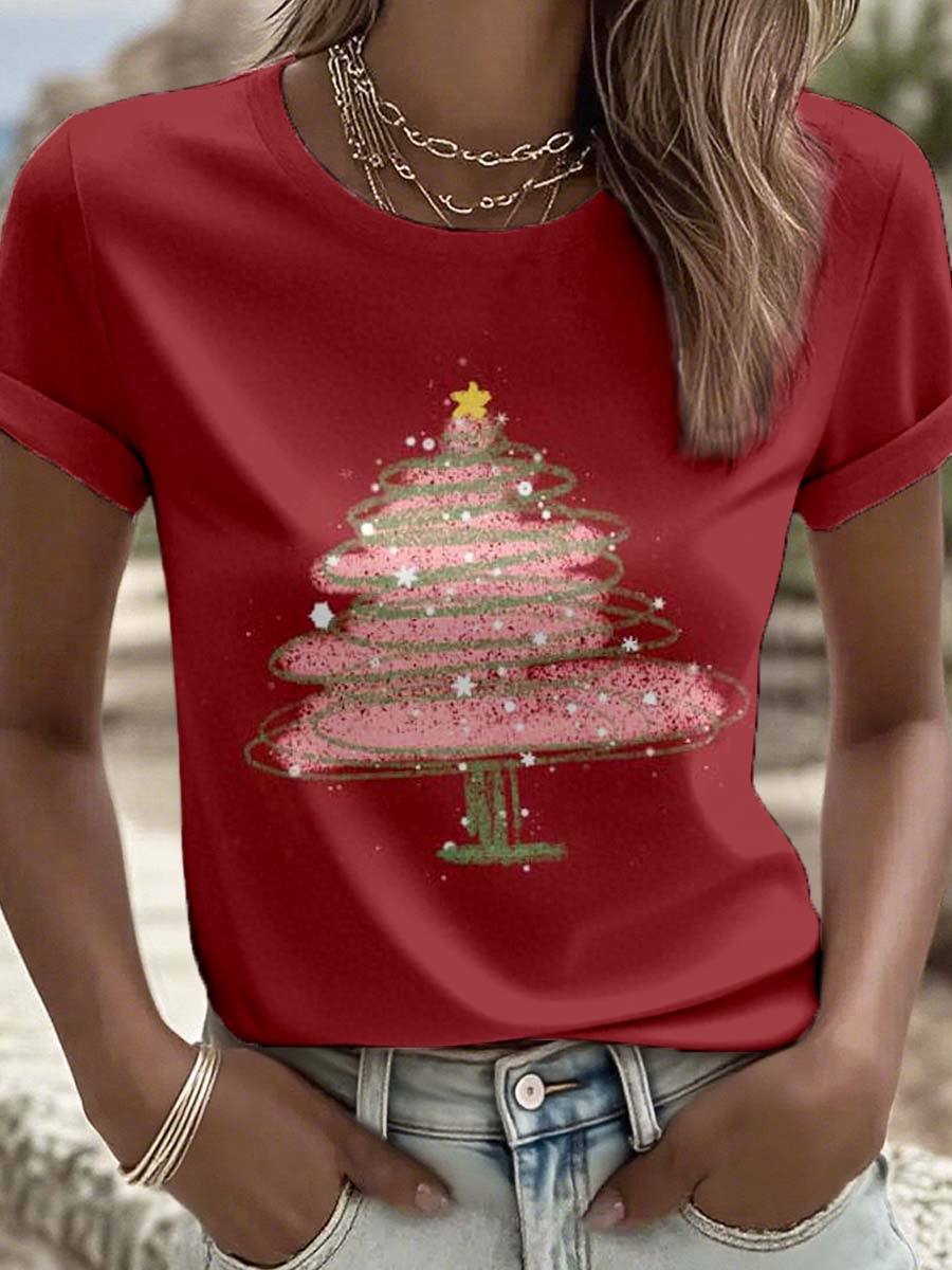 Women's Christmas Tree Art Print T-shirt
