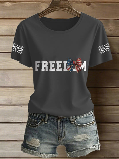 Women's Freeodm Printed Vintage Fashion Loose Short Sleeve T-Shirt