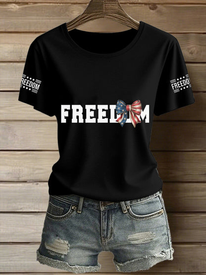Women's Freeodm Printed Vintage Fashion Loose Short Sleeve T-Shirt
