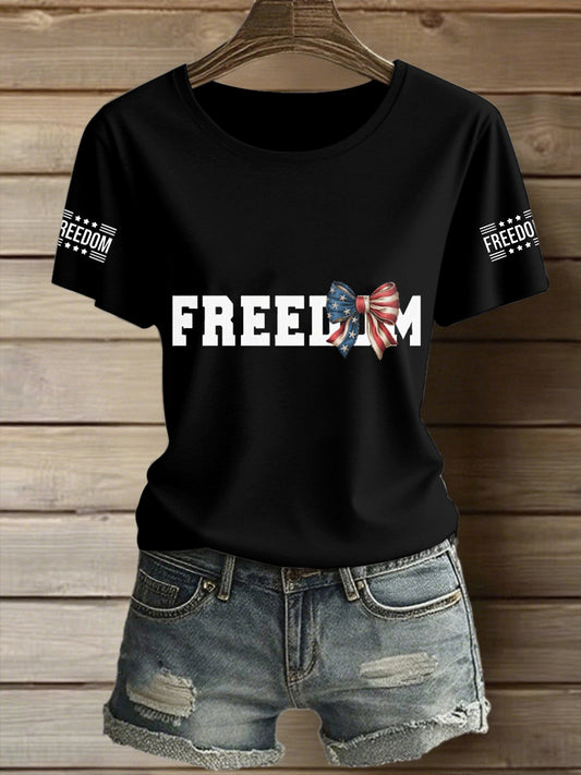 Women's Freeodm Printed Vintage Fashion Loose Short Sleeve T-Shirt