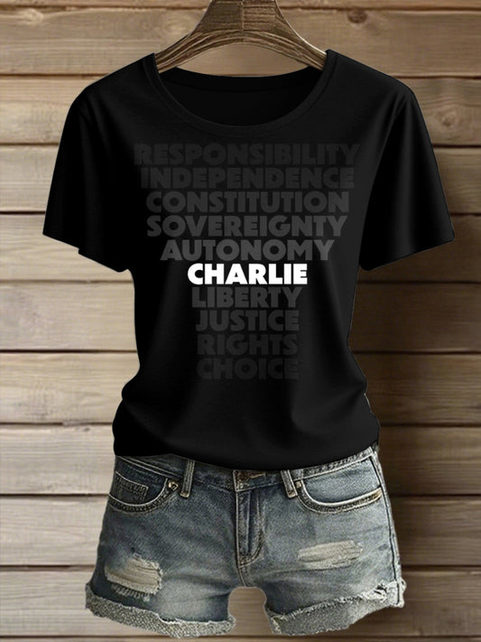 Women's Charlie Kirk Printed Vintage Fashion Loose Short Sleeve T-Shirt