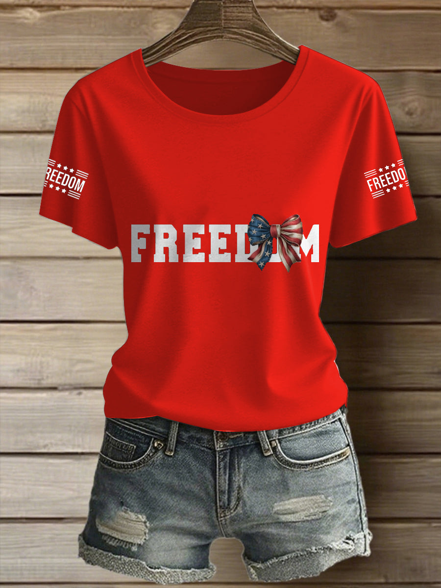 Women's Freeodm Printed Vintage Fashion Loose Short Sleeve T-Shirt