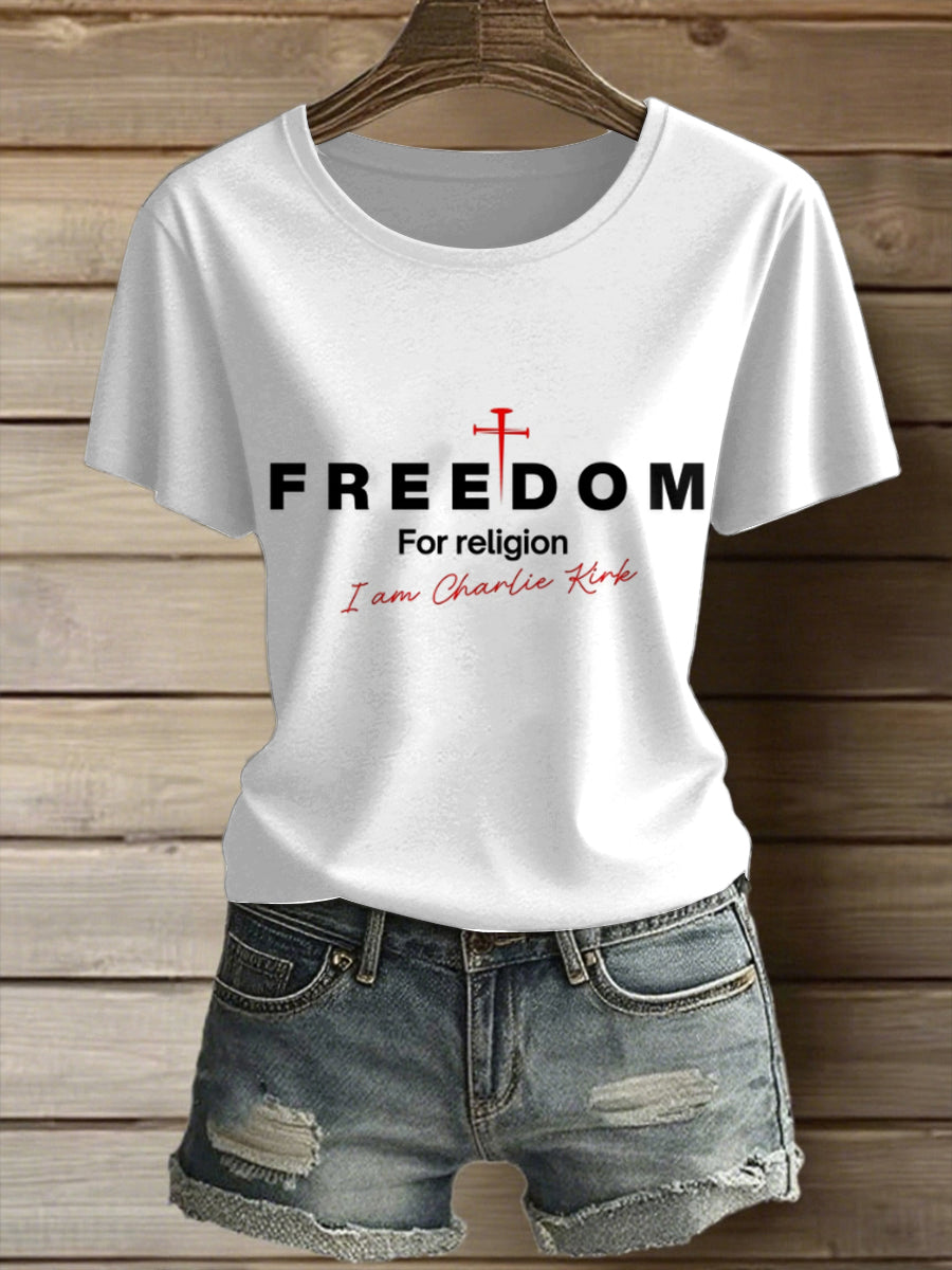 Women's Charlie Kirk Freedom Printed Vintage Fashion Loose Short Sleeve T-Shirt