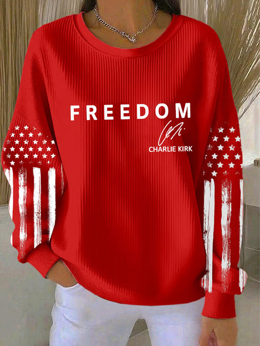 Women's Freedom Is Not Free R.I.P Charlie Kirk Ribbed Round-Neck Sweatshirt