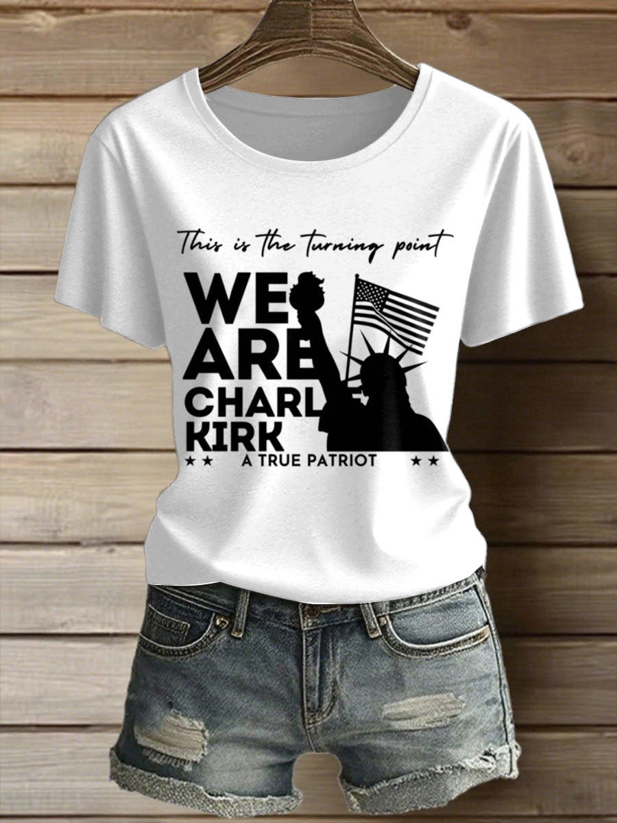 Women's Charlie Kirk Printed Vintage Fashion Loose Short Sleeve T-Shirt