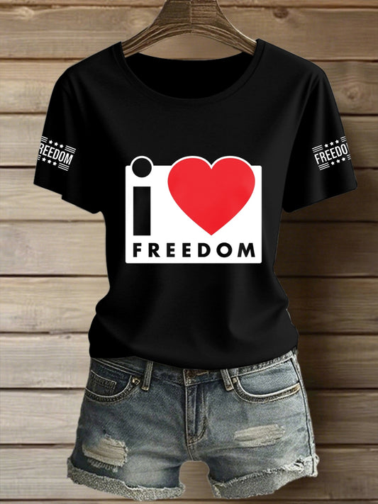 Women's Freedom Printed Vintage Fashion Loose Short Sleeve T-Shirt
