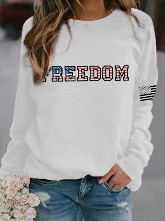 Women's "Freedom Isn't Free" American Flag Print Casual Sweatshirt