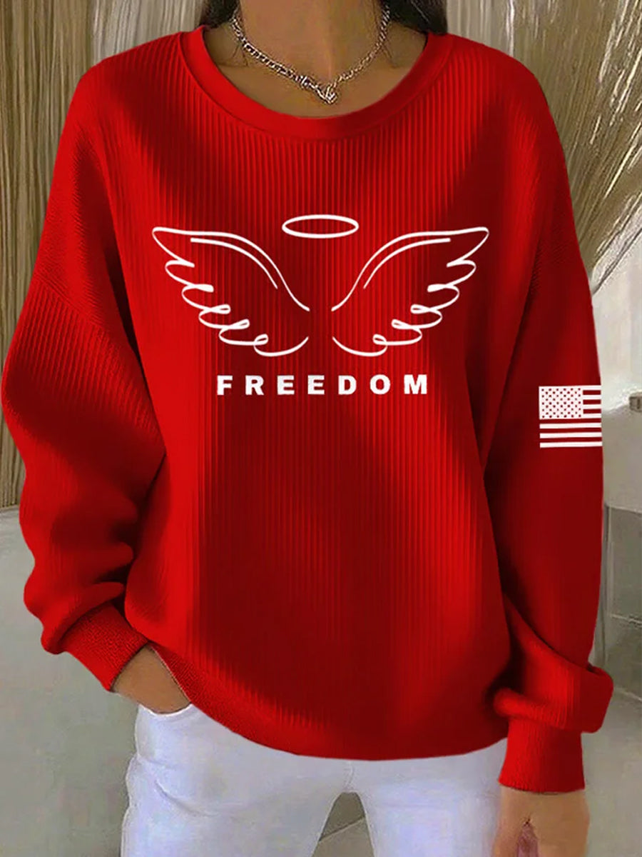 Women's "Freedom Isn't Free" American Flag Print Casual Sweatshirt