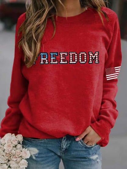 Women's "Freedom Isn't Free" American Flag Print Casual Sweatshirt