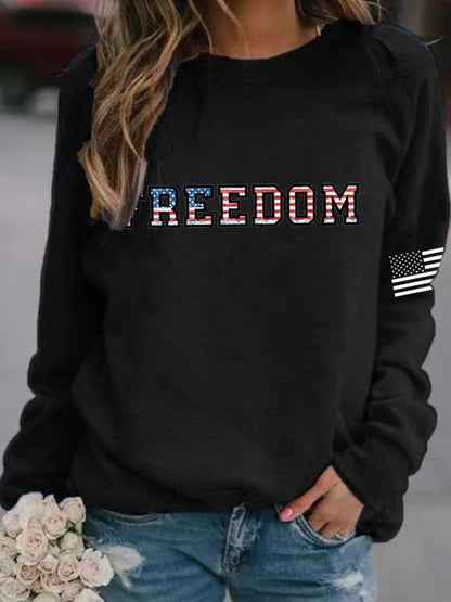 Women's "Freedom Isn't Free" American Flag Print Casual Sweatshirt