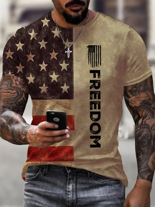 Men's Vintage Charlie Kirk American Flag Print Commemorative T-Shirt