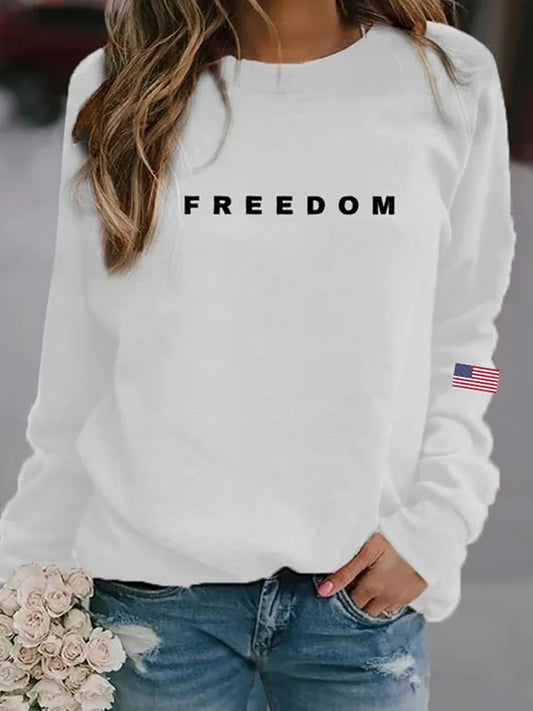 Women's "Freedom Isn't Free" American Flag Print Casual Sweatshirt