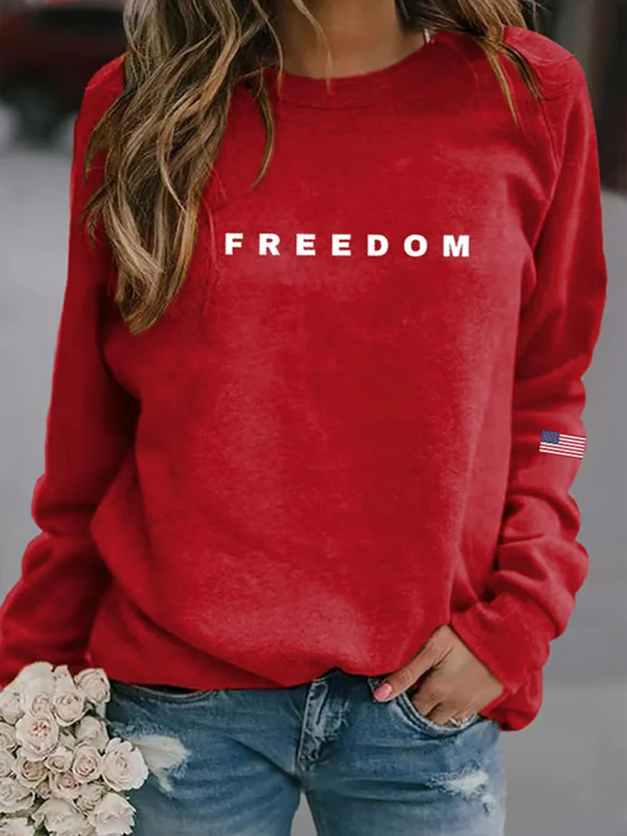 Women's "Freedom Isn't Free" American Flag Print Casual Sweatshirt