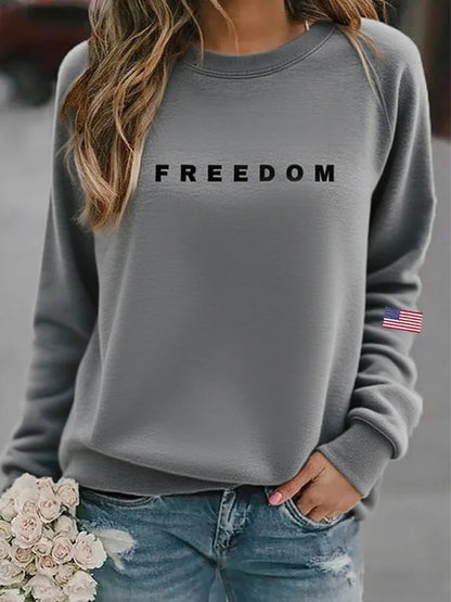 Women's "Freedom Isn't Free" American Flag Print Casual Sweatshirt