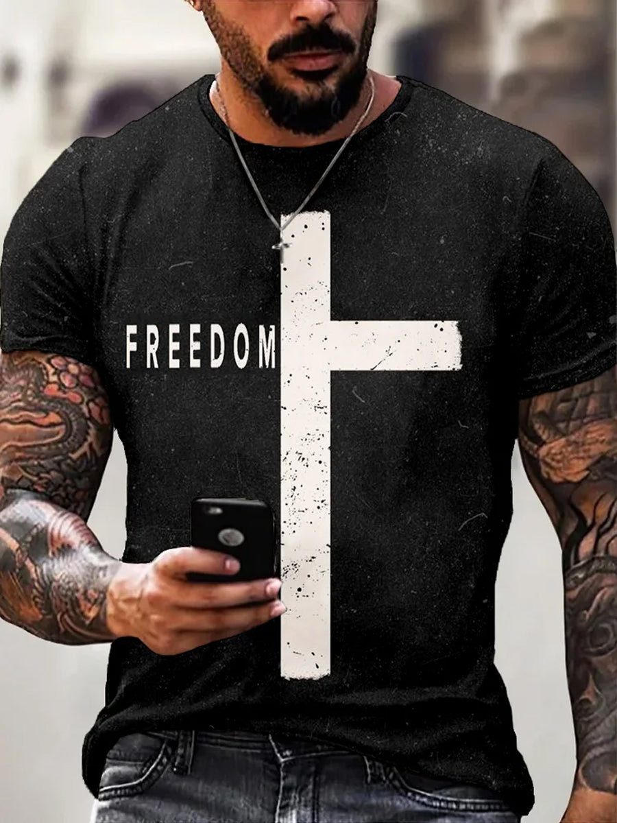 Men's Vintage Charlie Kirk American Flag Print Commemorative T-Shirt