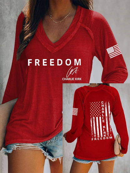 Women's Freedom Is Not Free R.I.P Charlie Kirk Long Sleeve V-Neck T-Shirt