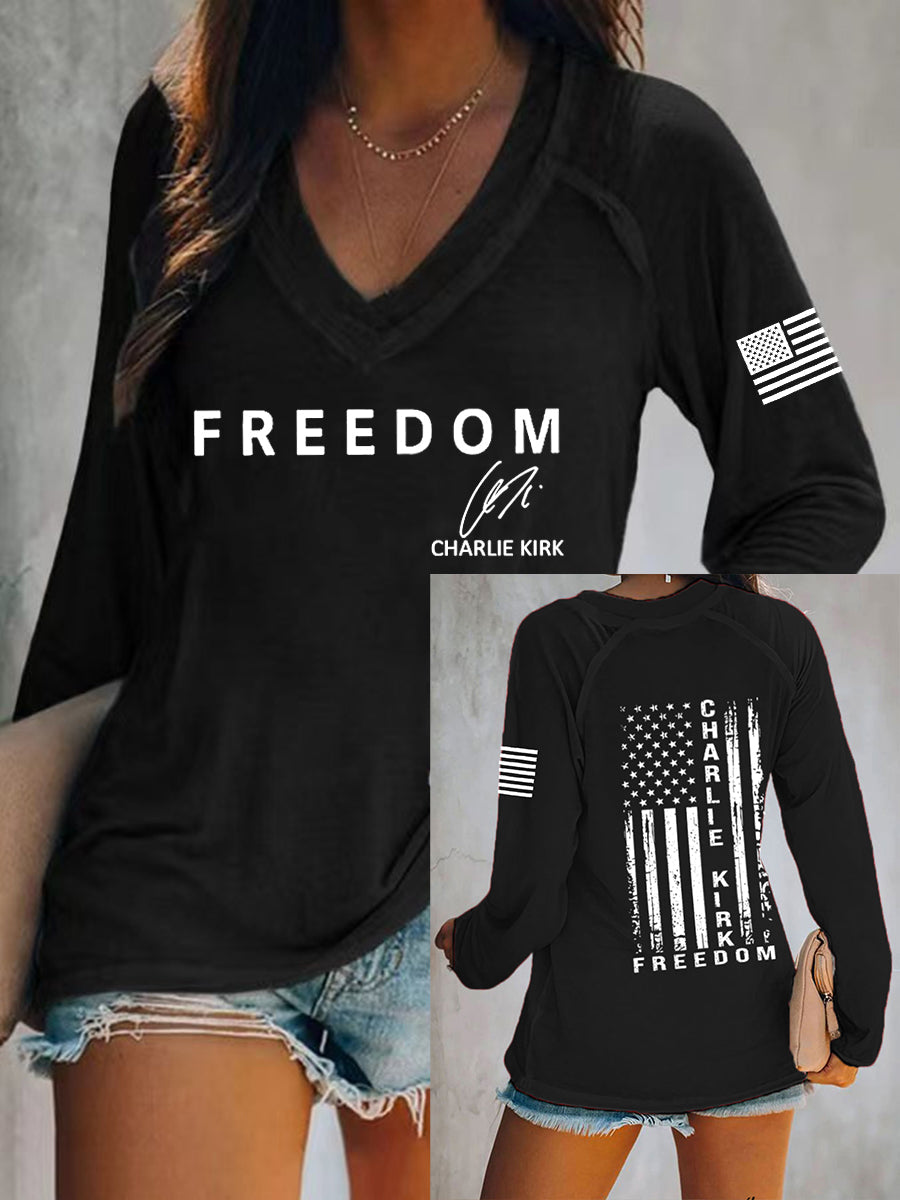 Women's Freedom Is Not Free R.I.P Charlie Kirk Long Sleeve V-Neck T-Shirt