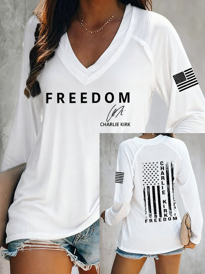 Women's Freedom Is Not Free R.I.P Charlie Kirk Long Sleeve V-Neck T-Shirt