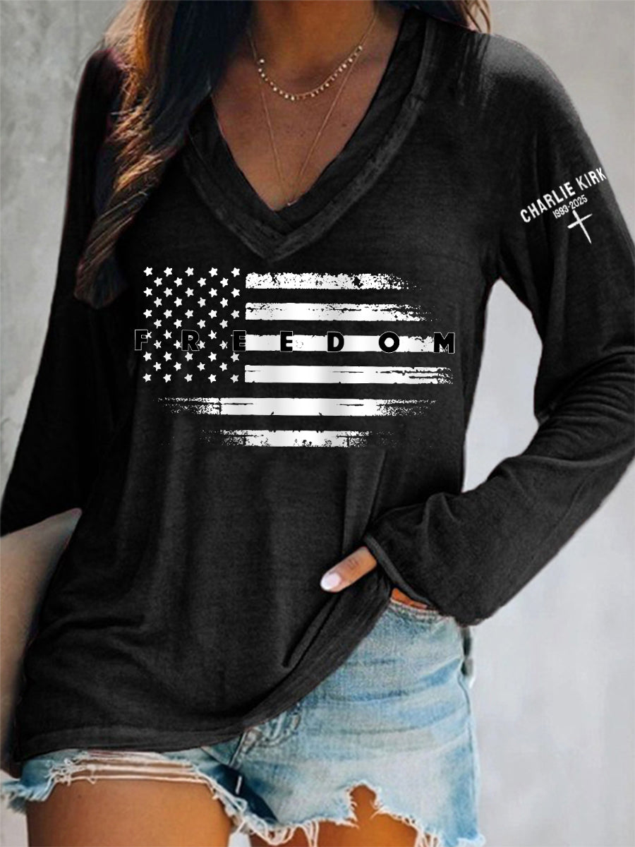 Women's Freedom USA Flag Print Long-Sleeve T-Shirt