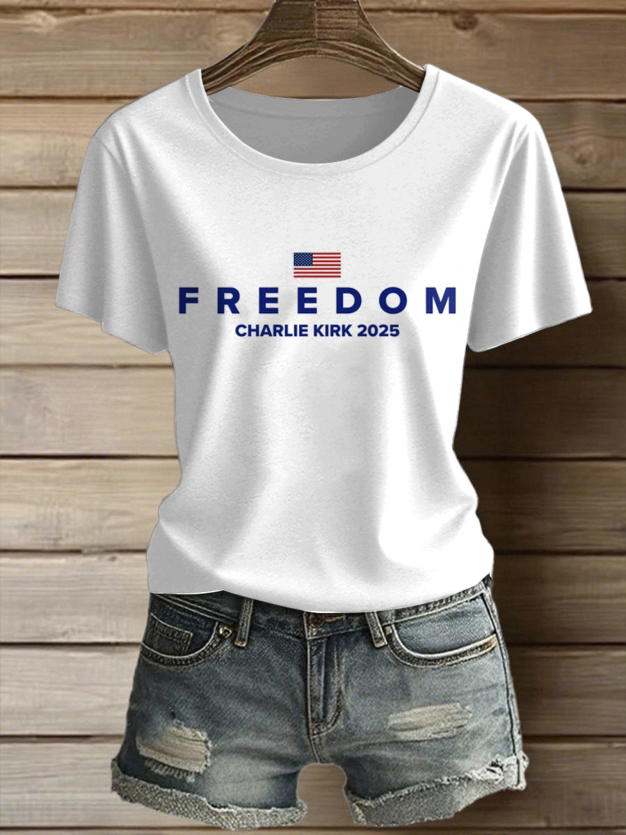 Women's Charlie Kirk Freedom Printed Vintage Fashion Loose Short Sleeve T-Shirt