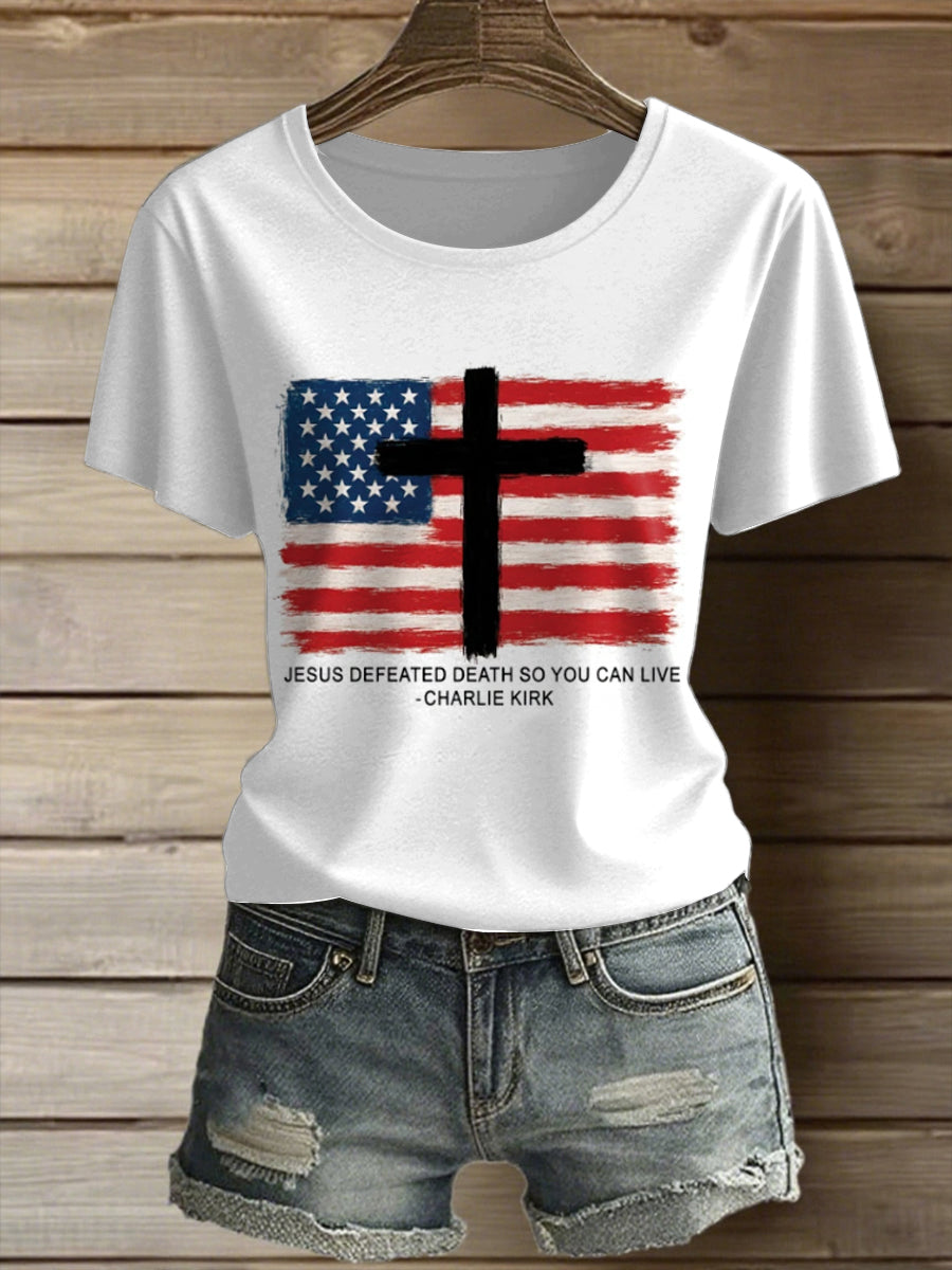 Women's Charlie Kirk Printed Vintage Fashion Loose Short Sleeve T-Shirt