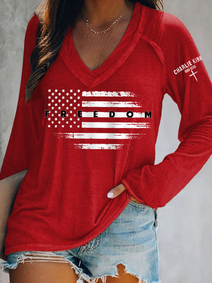 Women's Freedom USA Flag Print Long-Sleeve T-Shirt