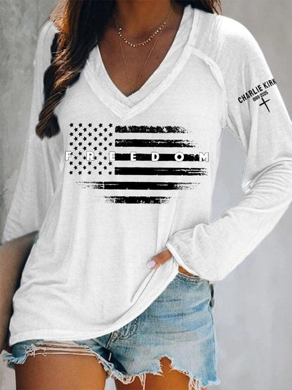 Women's Freedom USA Flag Print Long-Sleeve T-Shirt