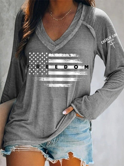 Women's Freedom USA Flag Print Long-Sleeve T-Shirt